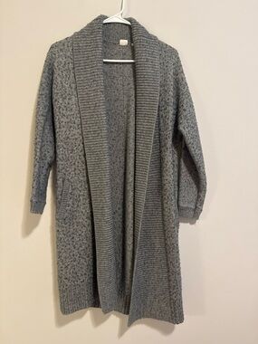 GAP Long Gray Open-Front Cable Knit Cardigan